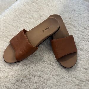 Vionic Slide Sandal-Brown leather-Size 6